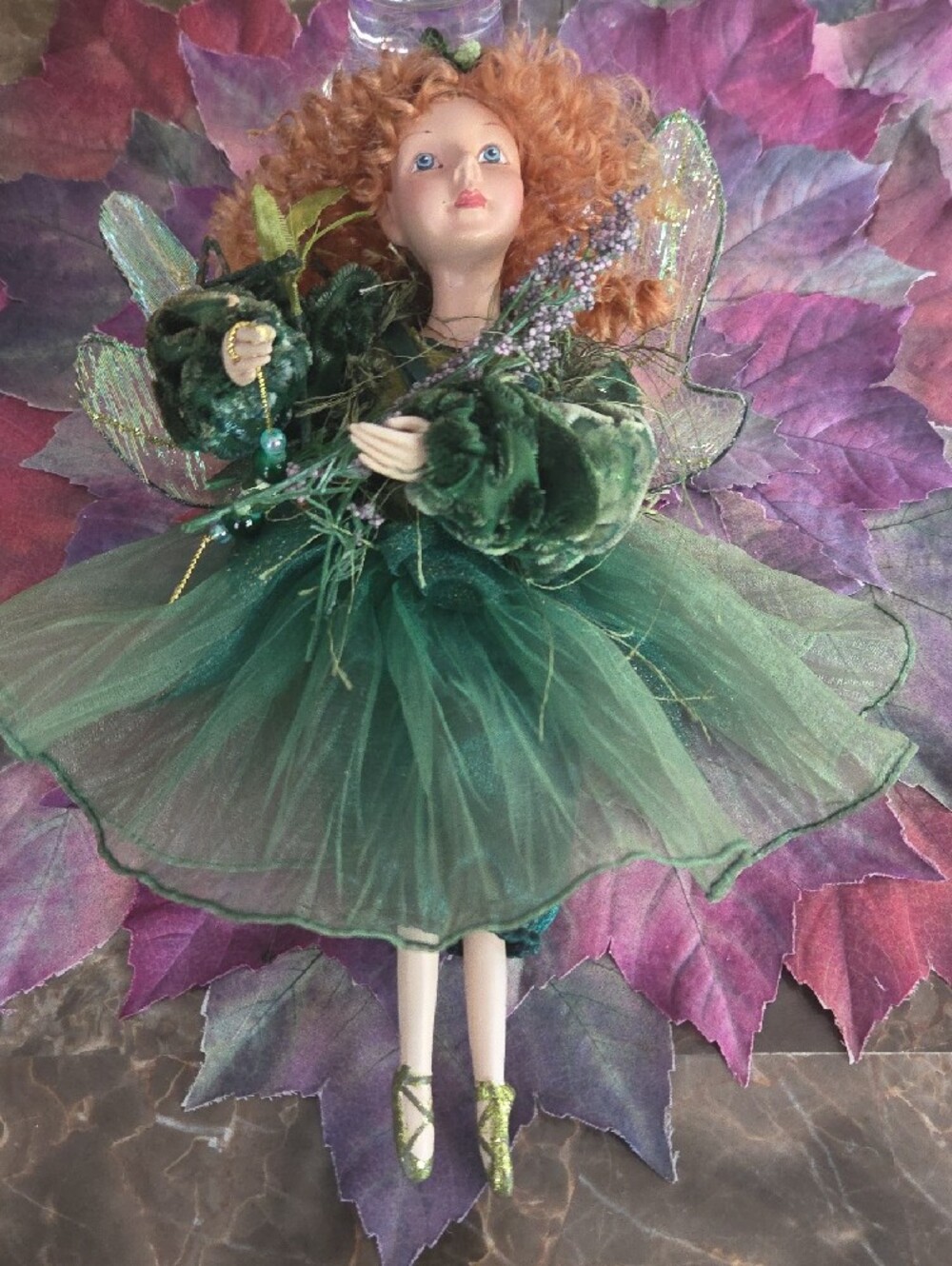 Poseable Green Fairy Figurine with Orange Hair